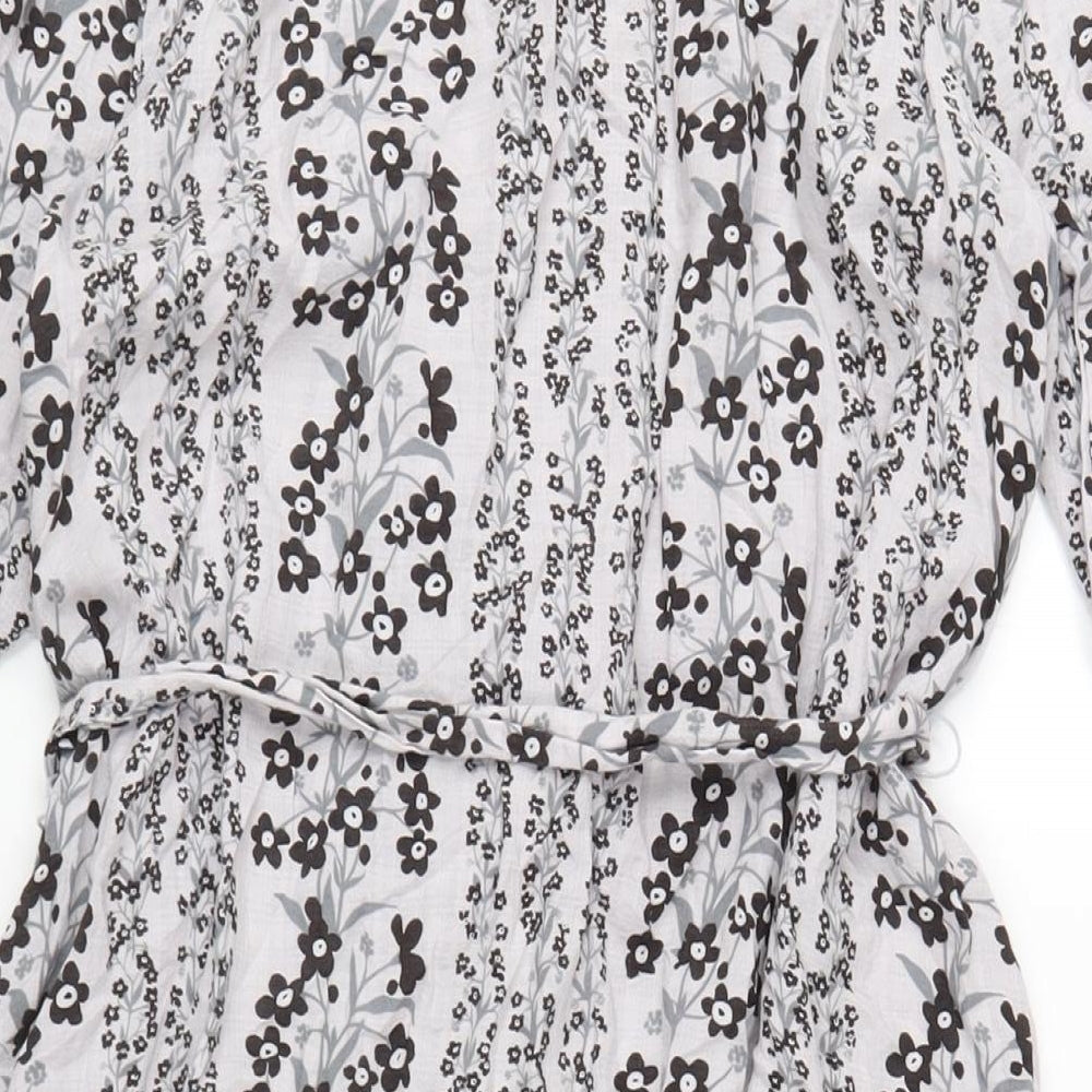 And/Or Womens Grey Floral Cotton A-Line Size 10 Round Neck Button