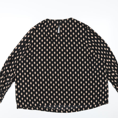 Marks and Spencer Womens Black Geometric Polyester Basic Blouse Size 22 Round Neck