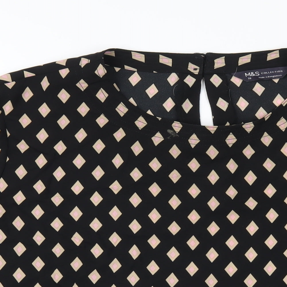 Marks and Spencer Womens Black Geometric Polyester Basic Blouse Size 22 Round Neck