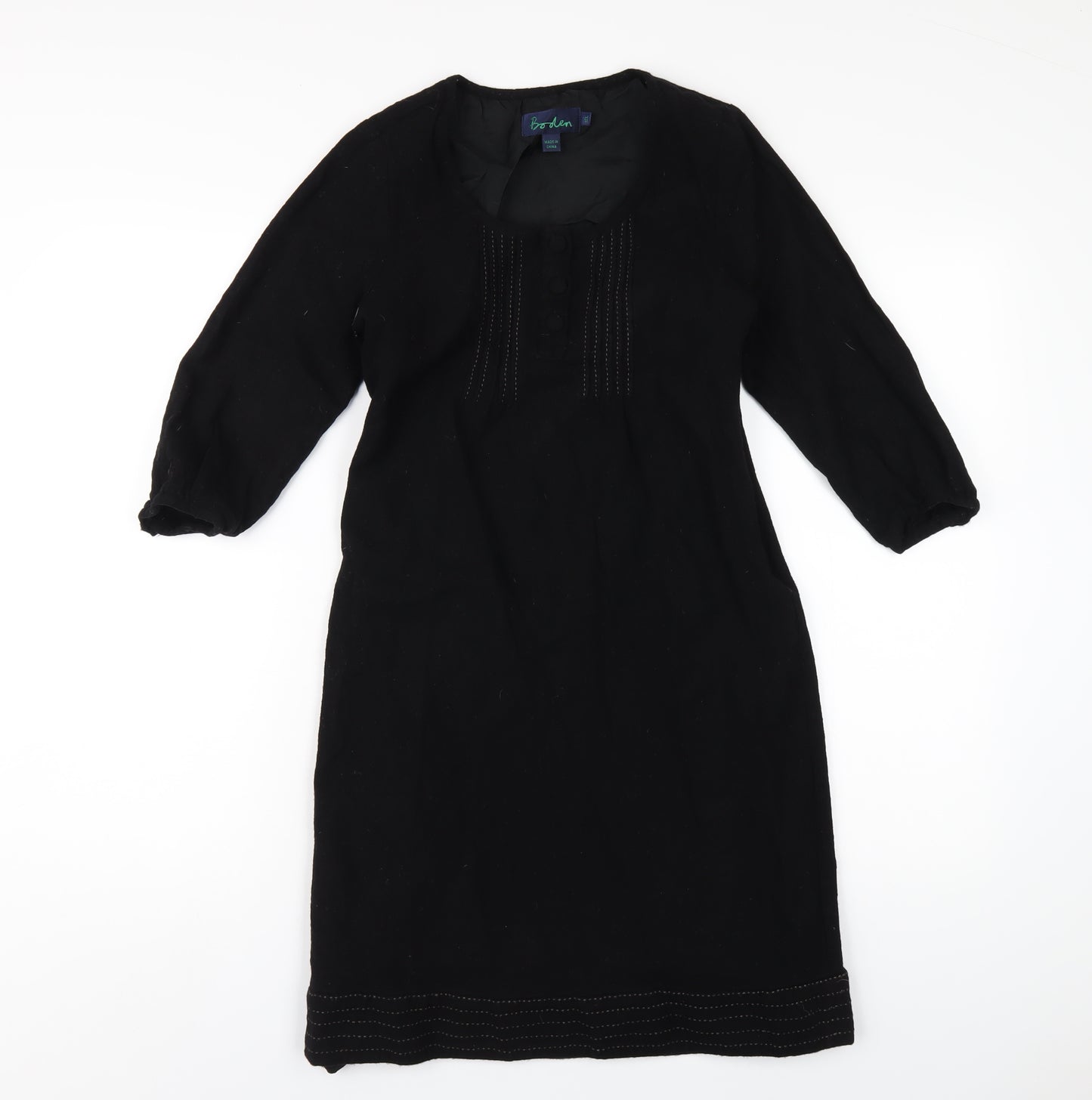 Boden Womens Black Wool A-Line Size 12 Round Neck Zip