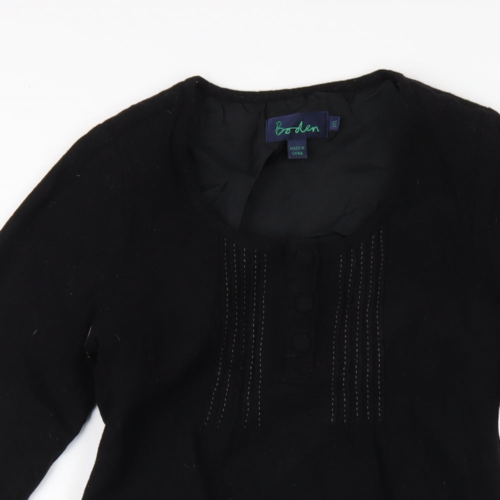 Boden Womens Black Wool A-Line Size 12 Round Neck Zip