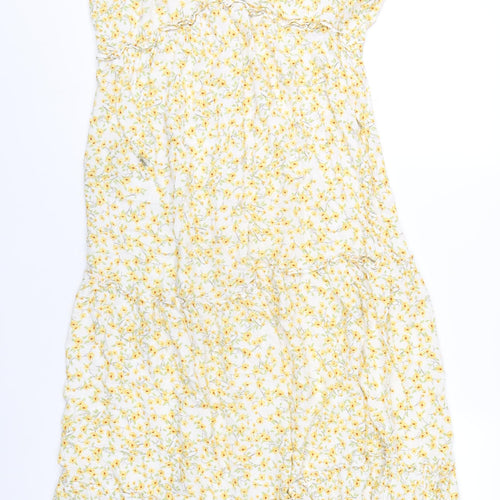 Pull&Bear Womens Yellow Floral Viscose Maxi Size M V-Neck Pullover