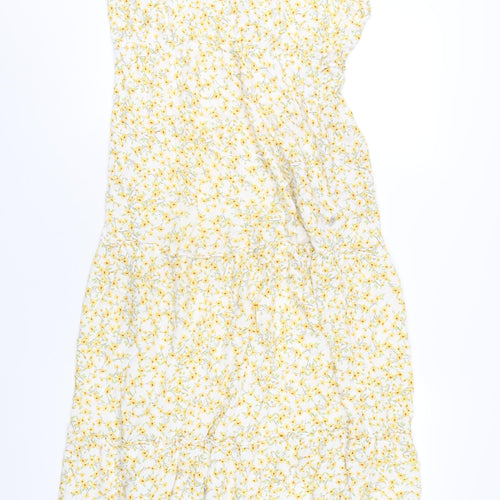 Pull&Bear Womens Yellow Floral Viscose Maxi Size M V-Neck Pullover