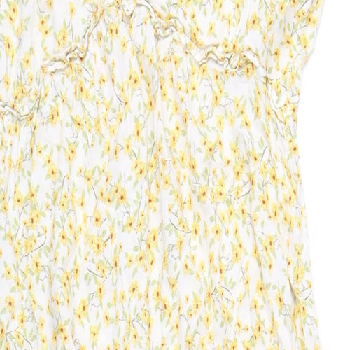 Pull&Bear Womens Yellow Floral Viscose Maxi Size M V-Neck Pullover