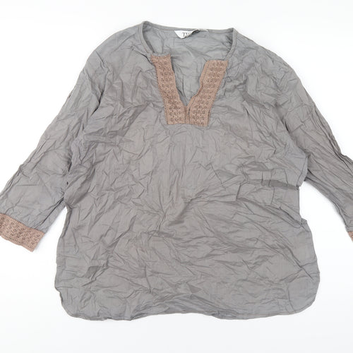 TIGI Womens Grey Cotton Basic Blouse Size 18 V-Neck