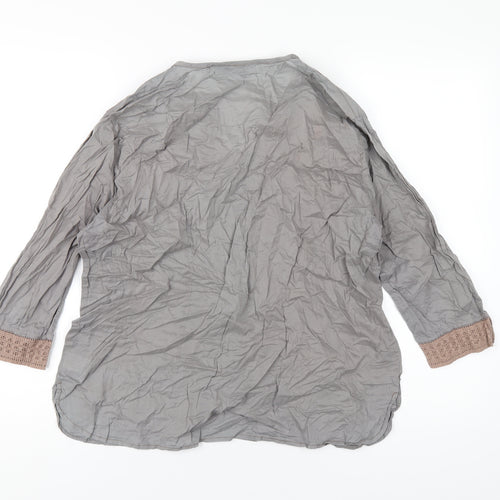 TIGI Womens Grey Cotton Basic Blouse Size 18 V-Neck