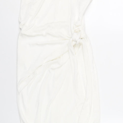 ASOS Womens White Polyester Bodycon Size 10 Mock Neck Button
