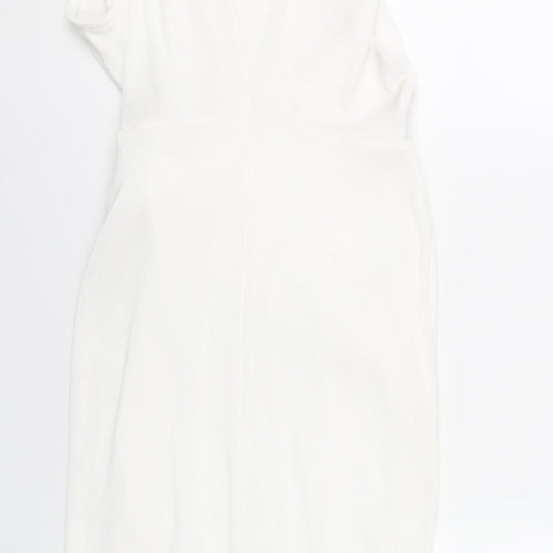 ASOS Womens White Polyester Bodycon Size 10 Mock Neck Button