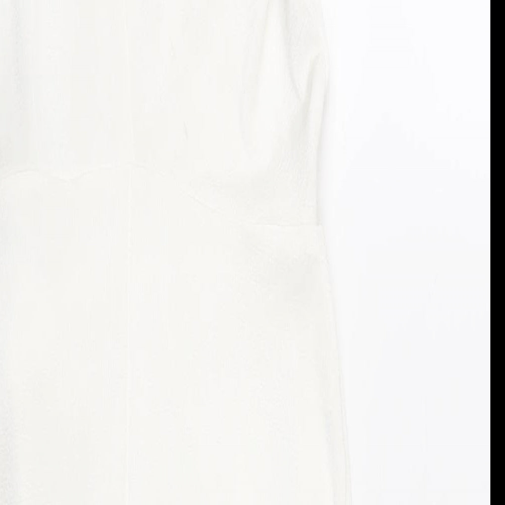 ASOS Womens White Polyester Bodycon Size 10 Mock Neck Button