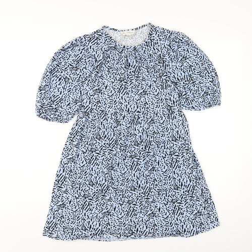 Miss Selfridge Womens Blue Geometric Cotton A-Line Size 8 Round Neck Pullover