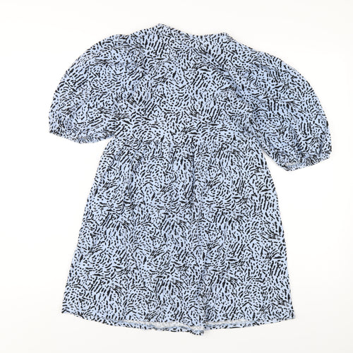 Miss Selfridge Womens Blue Geometric Cotton A-Line Size 8 Round Neck Pullover