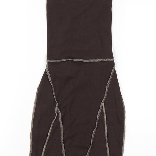 PRETTYLITTLETHING Womens Brown Polyester Bodycon Size 8 Square Neck Lace Up