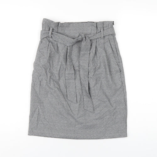 H&M Womens Grey Polyester A-Line Skirt Size 8 Zip - Paperbag Waist