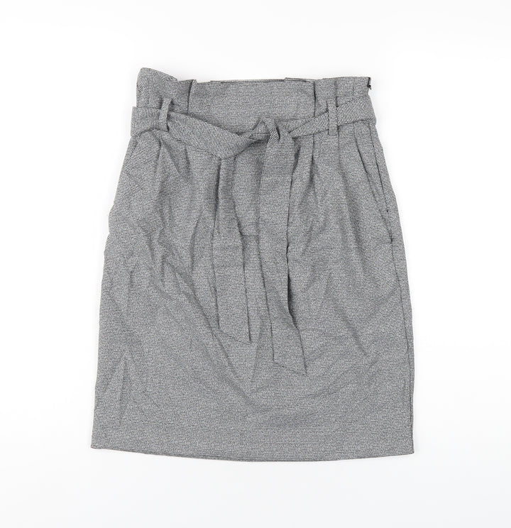 H&M Womens Grey Polyester A-Line Skirt Size 8 Zip - Paperbag Waist