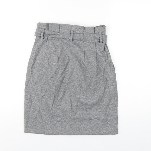 H&M Womens Grey Polyester A-Line Skirt Size 8 Zip - Paperbag Waist
