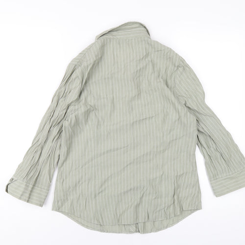 BHS Womens Green Striped Polyester Basic Button-Up Size 14 Collared