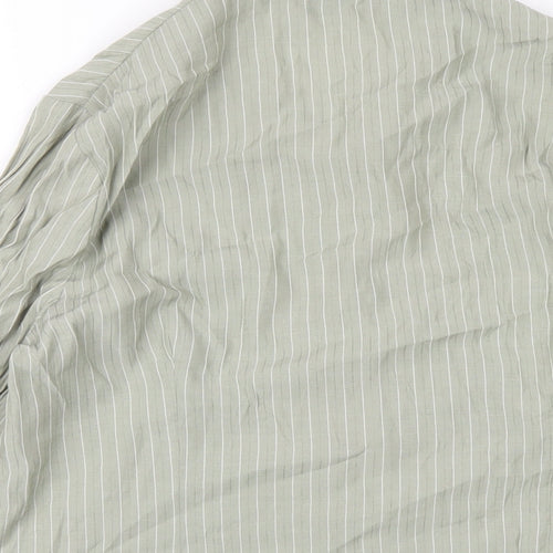BHS Womens Green Striped Polyester Basic Button-Up Size 14 Collared