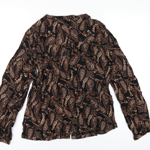 BHS Womens Gold Paisley Viscose Basic Button-Up Size 12 Round Neck