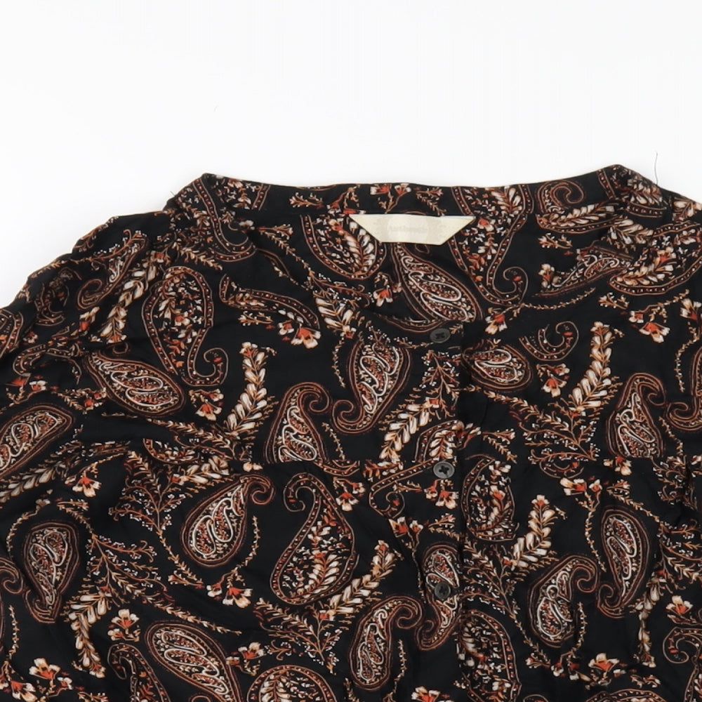 BHS Womens Gold Paisley Viscose Basic Button-Up Size 12 Round Neck