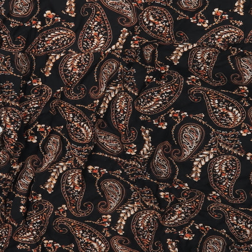 BHS Womens Gold Paisley Viscose Basic Button-Up Size 12 Round Neck
