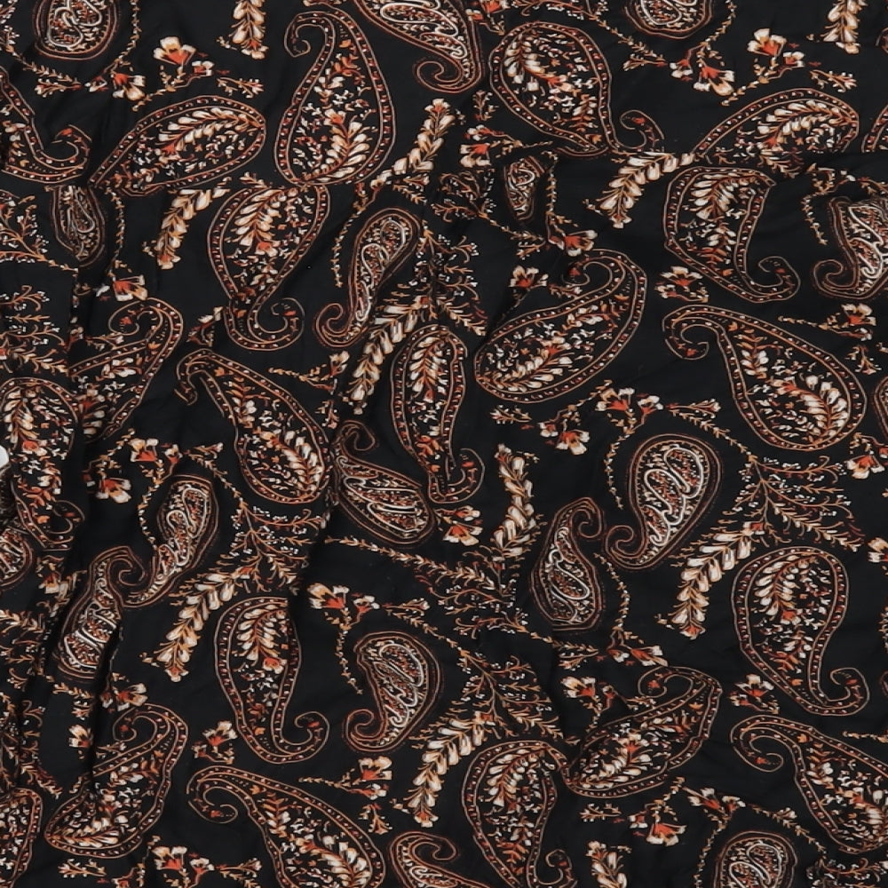 BHS Womens Gold Paisley Viscose Basic Button-Up Size 12 Round Neck