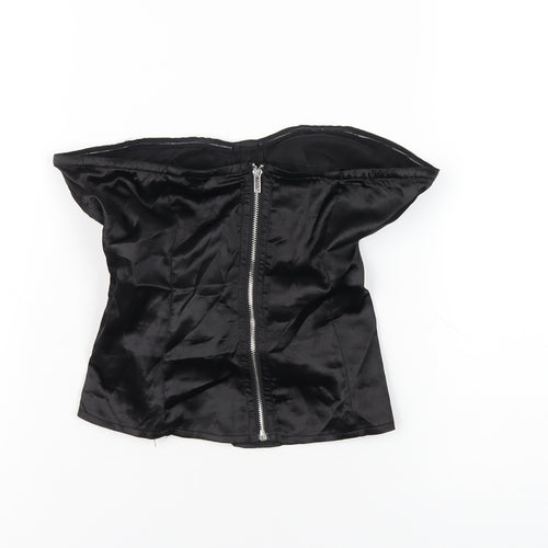 PRETTYLITTLETHING Womens Black Polyester Basic T-Shirt Size 6 Sweetheart - Corset