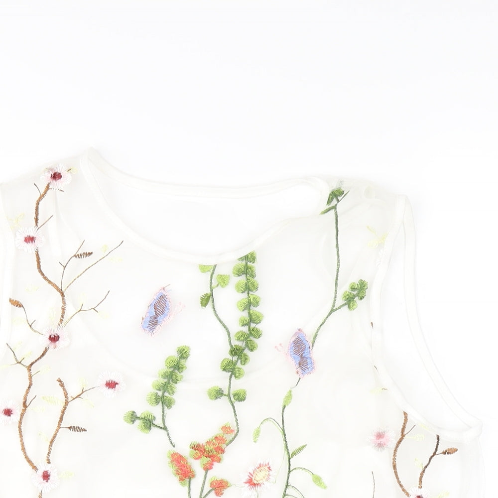 New Look Womens White Floral Polyamide Basic Tank Size 14 Round Neck