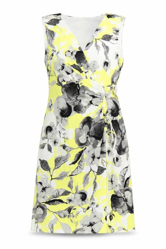 Front view of M&Co women’s multicoloured floral polyester a-line, size UK 12, v-neck pullover