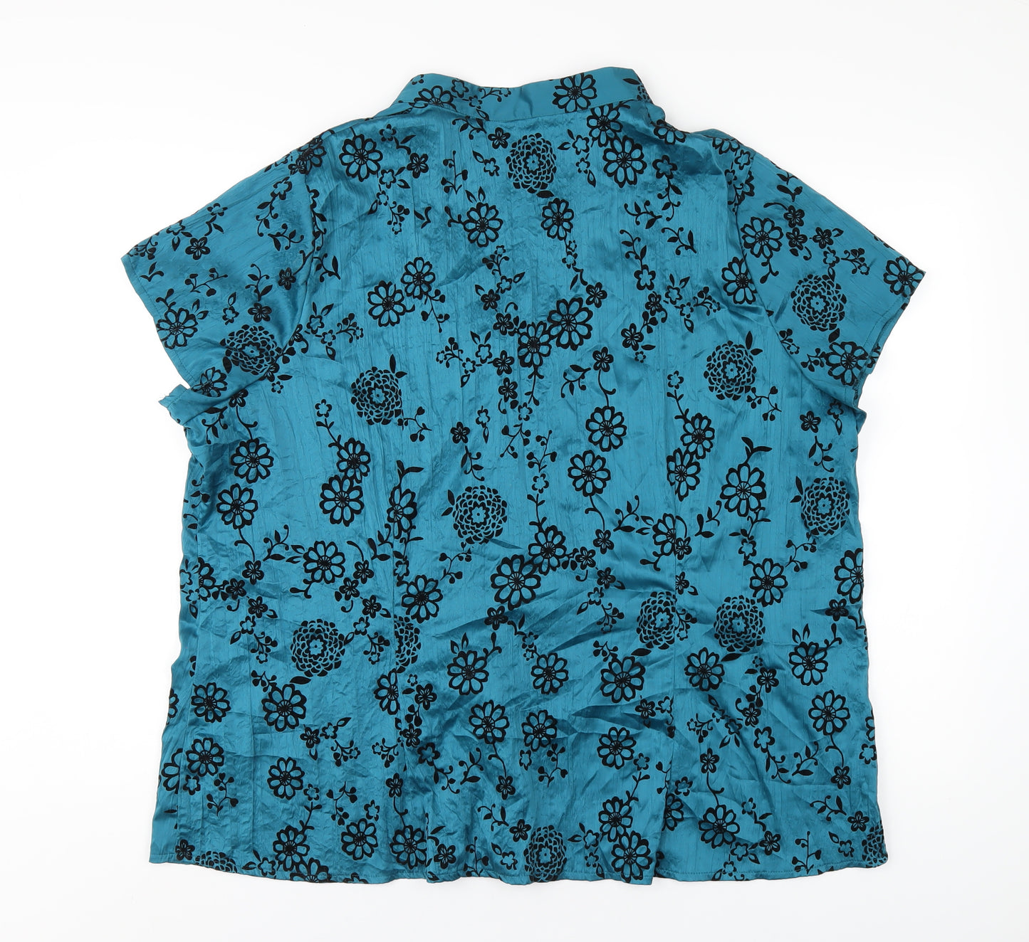 New Look Womens Black Floral Polyester Basic Button-Up Size 26 V-Neck