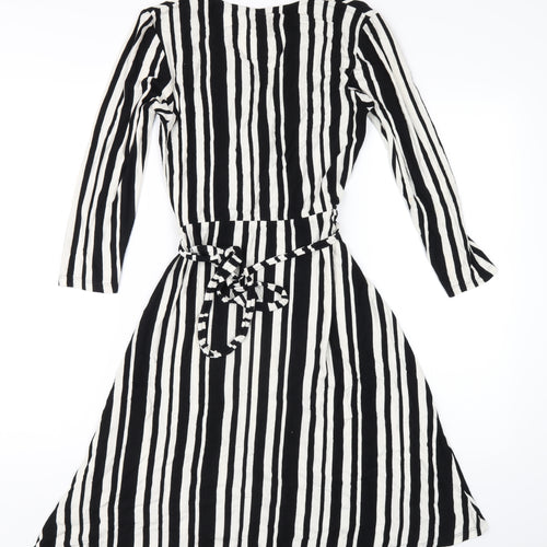 Warehouse Womens Black Striped Viscose A-Line Size 10 V-Neck Pullover
