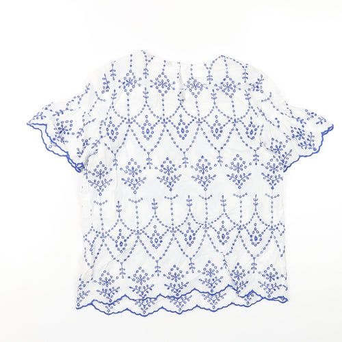 New Look Womens White Geometric Cotton Basic T-Shirt Size 6 Round Neck