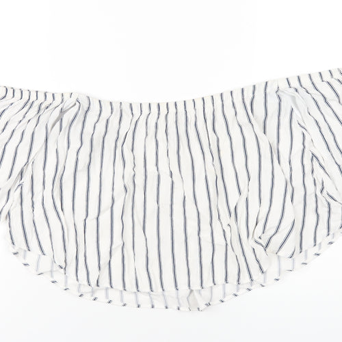 Pull&Bear Womens White Striped Viscose Basic T-Shirt Size L Off the Shoulder