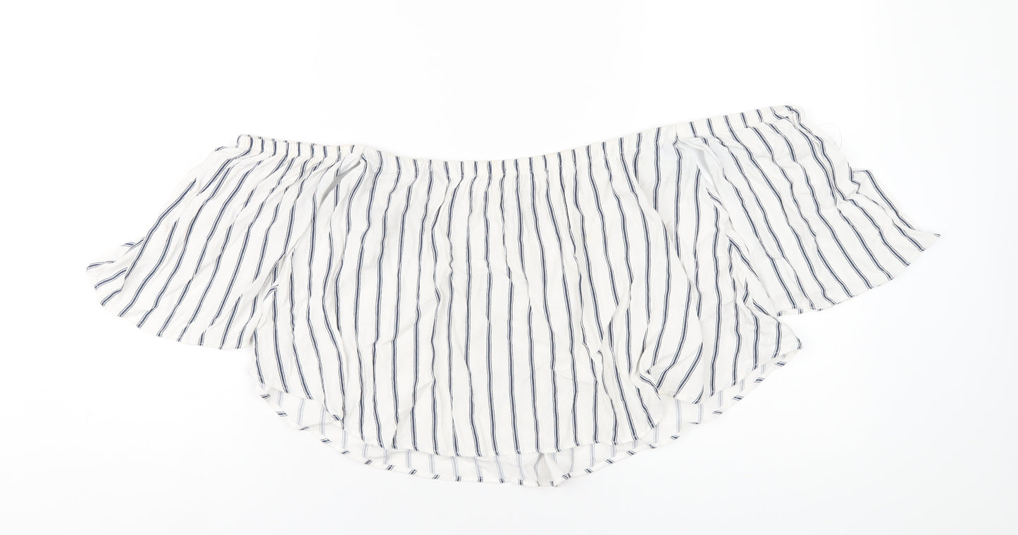 Pull&Bear Womens White Striped Viscose Basic T-Shirt Size L Off the Shoulder