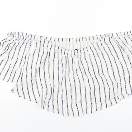 Pull&Bear Womens White Striped Viscose Basic T-Shirt Size L Off the Shoulder