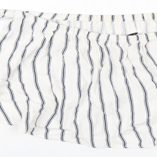 Pull&Bear Womens White Striped Viscose Basic T-Shirt Size L Off the Shoulder
