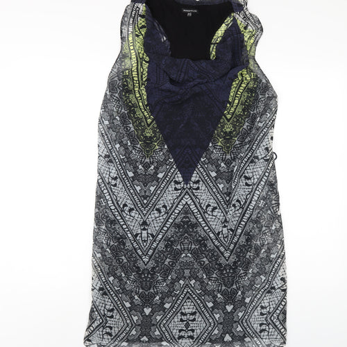 Warehouse Womens Multicoloured Geometric Polyester Tank Dress Size 12 Cowl Neck Pullover