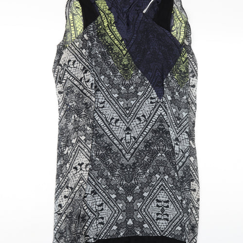 Warehouse Womens Multicoloured Geometric Polyester Tank Dress Size 12 Cowl Neck Pullover
