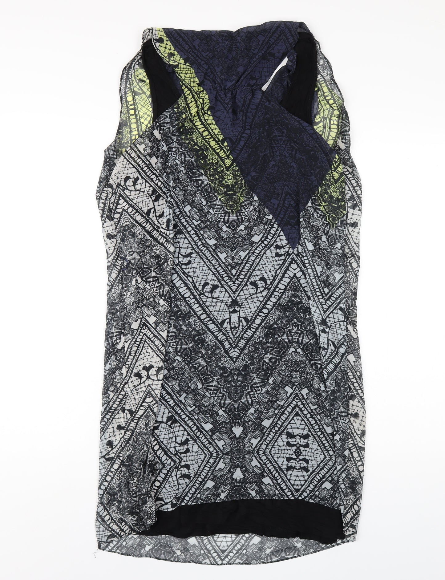 Warehouse Womens Multicoloured Geometric Polyester Tank Dress Size 12 Cowl Neck Pullover