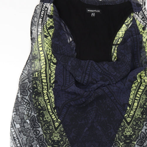 Warehouse Womens Multicoloured Geometric Polyester Tank Dress Size 12 Cowl Neck Pullover