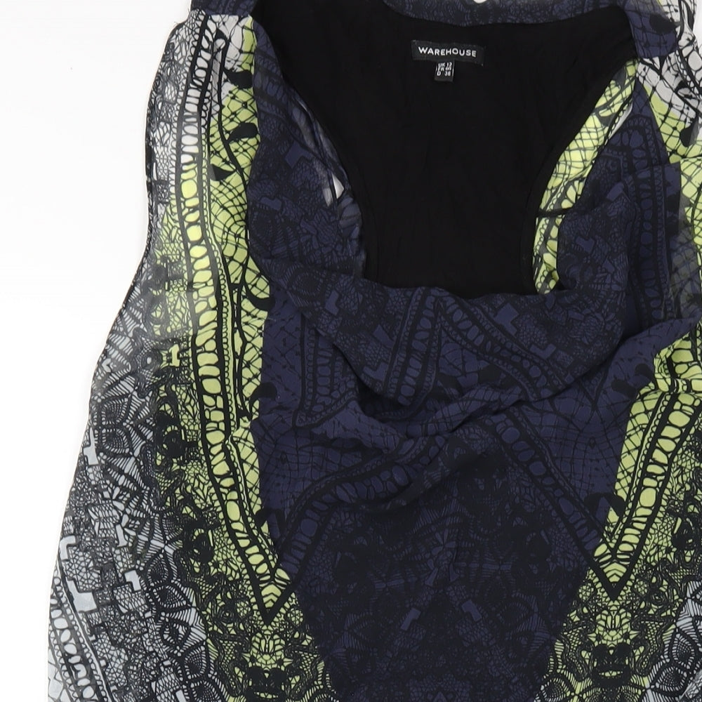 Warehouse Womens Multicoloured Geometric Polyester Tank Dress Size 12 Cowl Neck Pullover