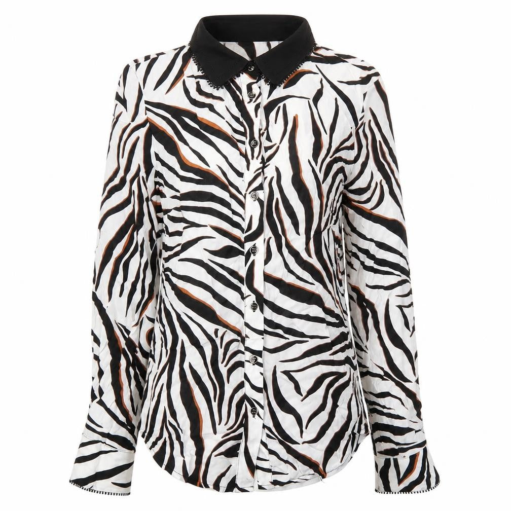 Front view of Damsel in a Dress women’s multicoloured geometric viscose basic button-up, size UK 8, collared
