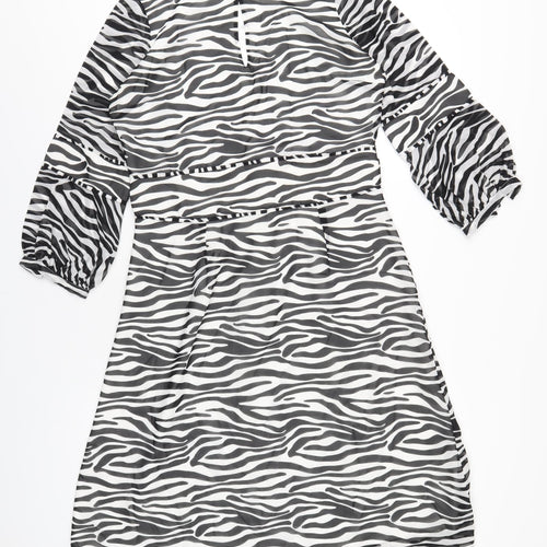 Sosandar Womens White Geometric Polyester A-Line Size 10 Round Neck Zip