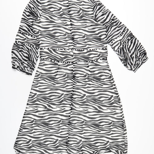 Sosandar Womens White Geometric Polyester A-Line Size 10 Round Neck Zip