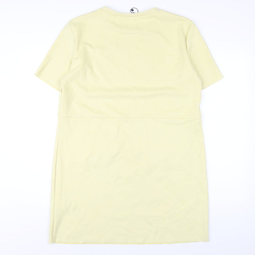 Zara Womens Yellow Polyester T-Shirt Dress Size L Round Neck Pullover