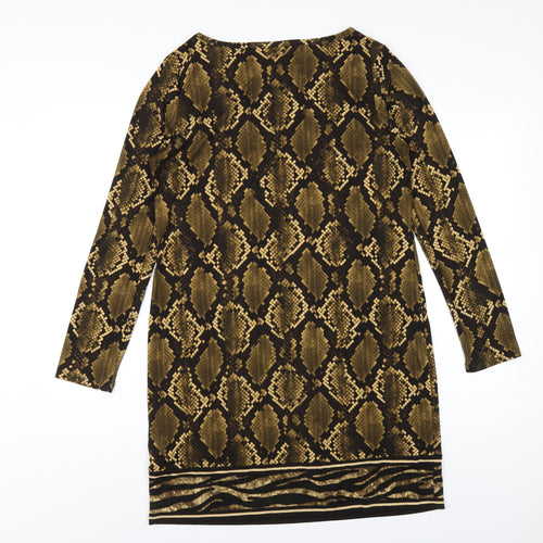 Michael Kors Womens Brown Animal Print Polyester A-Line Size L Round Neck Pullover - Snake Print
