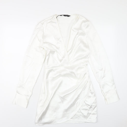 Zara Womens White Polyester Bodycon Size XS V-Neck Zip