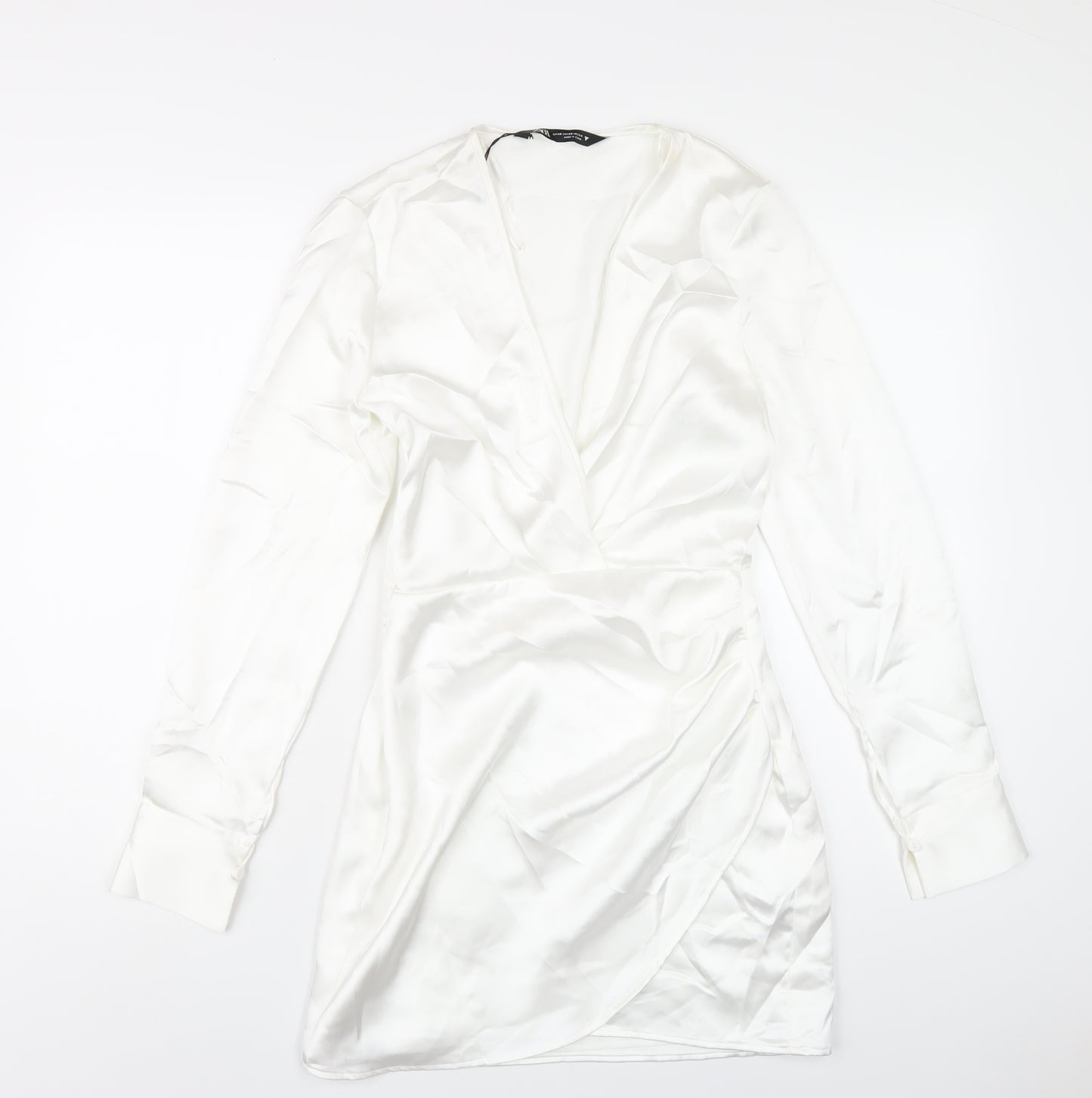 Zara Womens White Polyester Bodycon Size XS V-Neck Zip