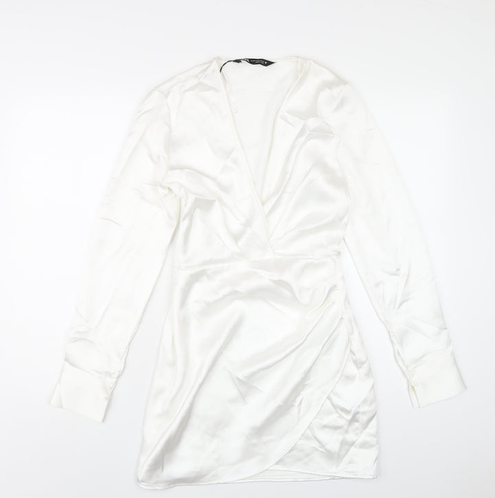 Zara Womens White Polyester Bodycon Size XS V-Neck Zip