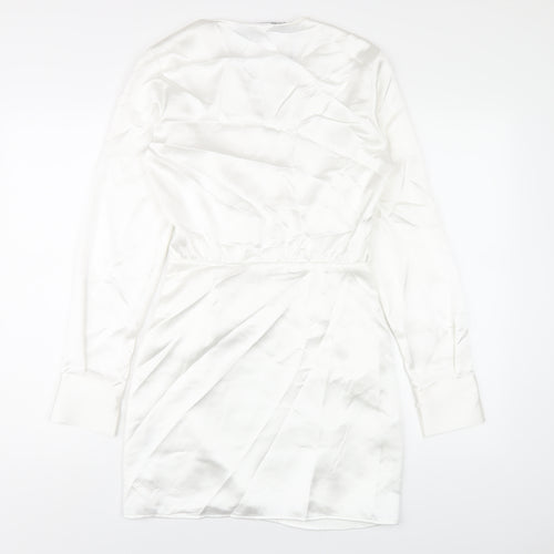 Zara Womens White Polyester Bodycon Size XS V-Neck Zip