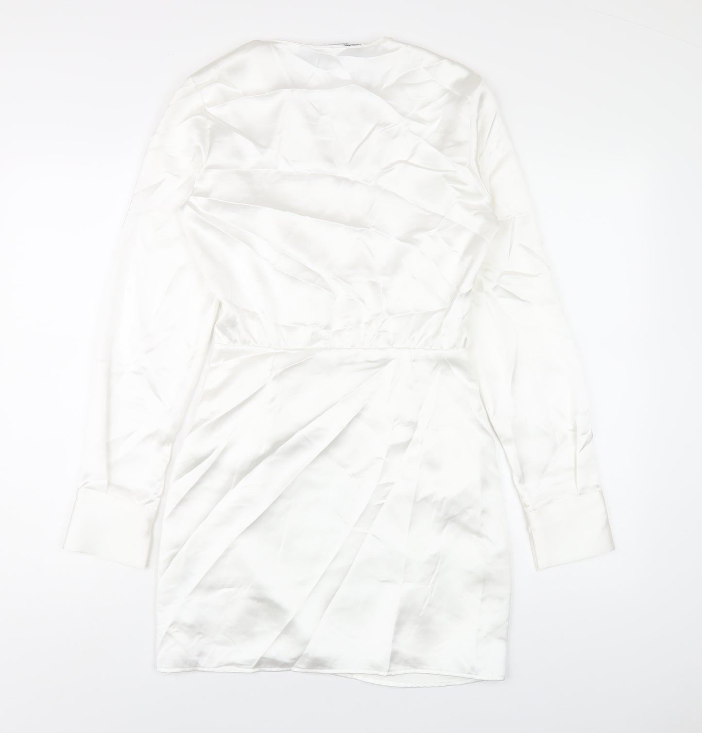 Zara Womens White Polyester Bodycon Size XS V-Neck Zip